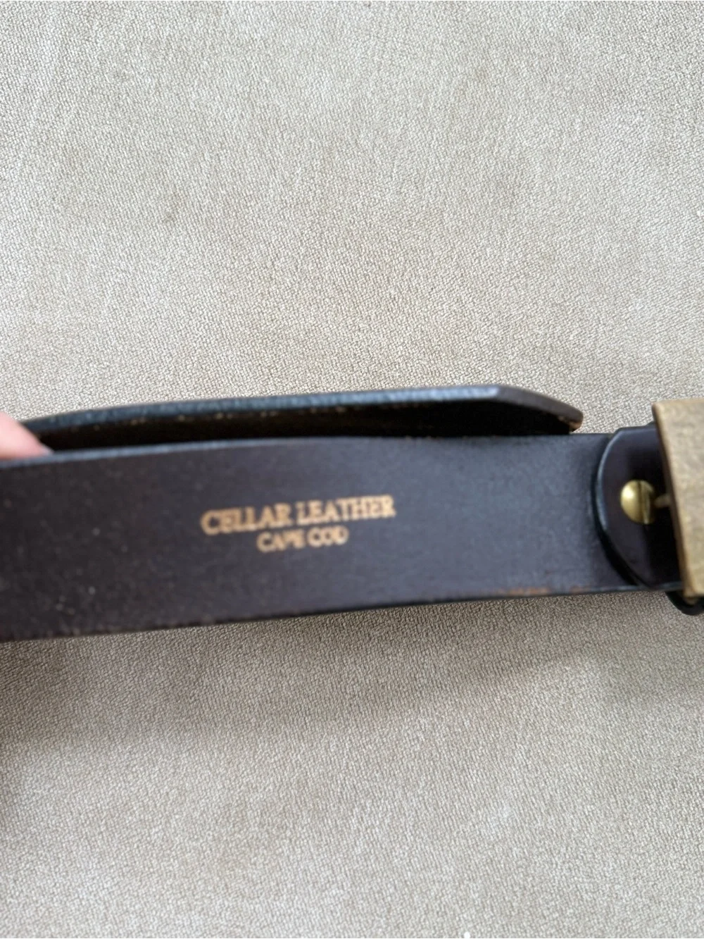 Cellar Leather Cape Cod dark brown leather belt with gold brass hardware buckle